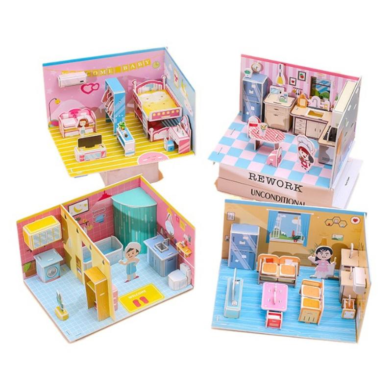 3D Stereo Puzzle Kitchen Bedroom Living Room Bathroom Model Handmade Craft Diy Educational Toys Gift For Children Christmas Gift
