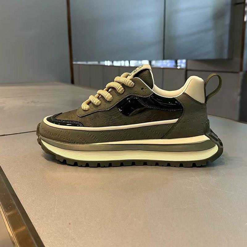 Spring and Autumn New Thick-soled Leather-faced Breathable Dad Shoes Lace-up Light Luxury Sports and Leisure Shoes Xlz