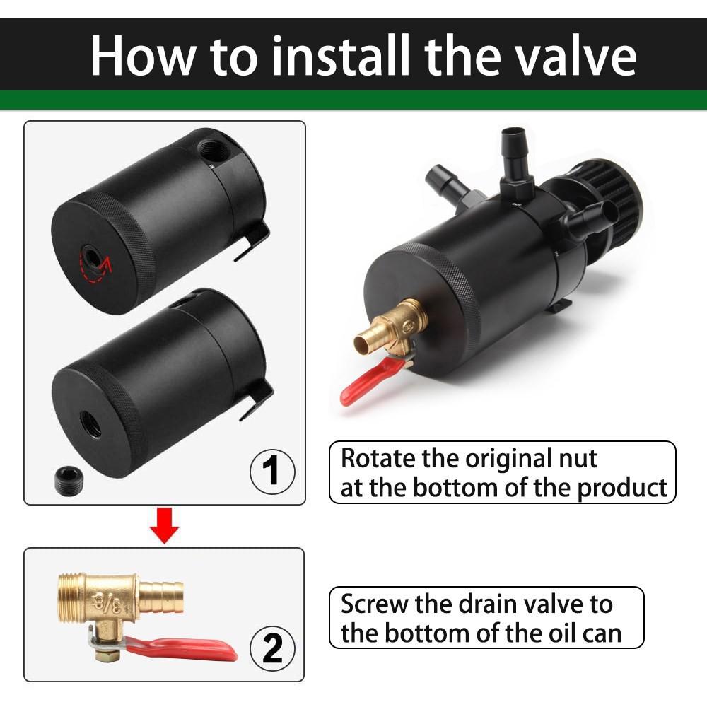 Universal Car 3-Port Oil Catch Can Tank Separator 1 Outlet 2 Inlet With Breathing Filter And Oil Drain Valve Filter Kit Black