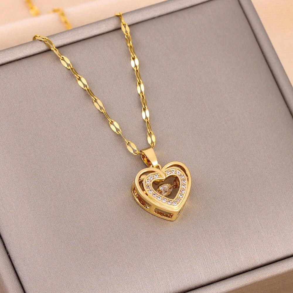 Temperament Smart Love Zircon Necklace for Women Gold Color Light Luxery Titanium Steel Pendant Necklaces Party Zircon