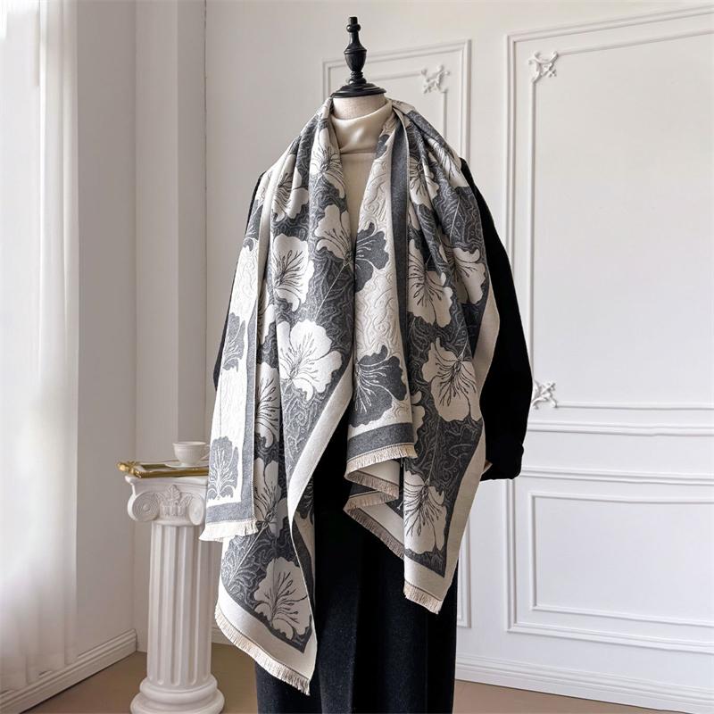 Luxury Winter Cashmere Scarf Women Floral Print Shawl Wrap Soft Pareo Elegant Poncho Femal Thick Warm Blanket Echarpe Pashmina