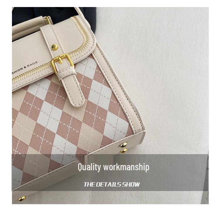 Girlish Heart Argyle Color Block Women's Backpack 2025 - Cute Korean Style Crossbody Small Schoolbag