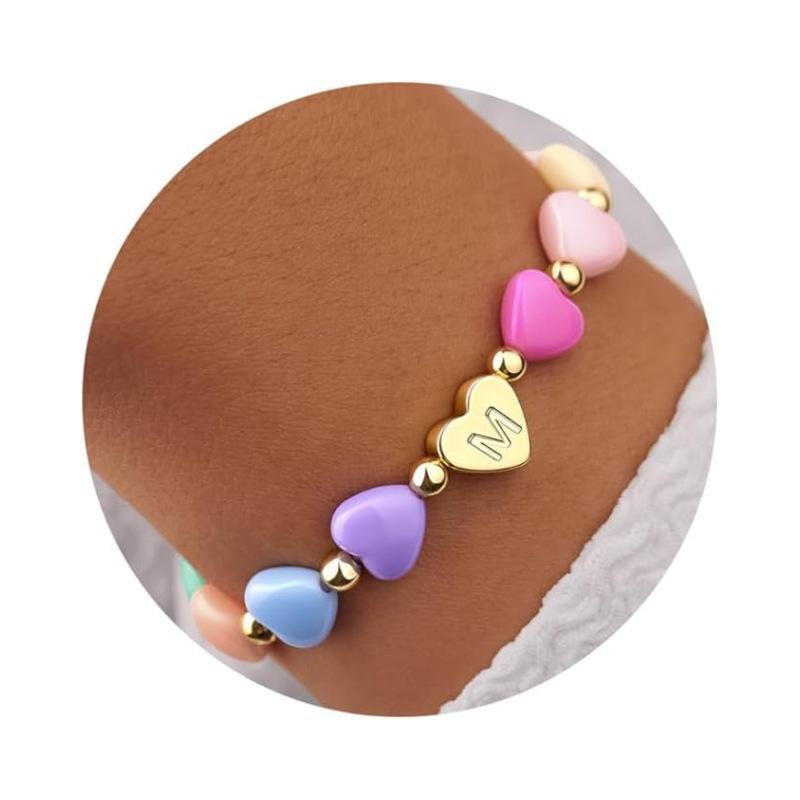 JYL TS Bracelet Adjustable  Macaron Heart Letter Beads Attracts Sweet Fortune
