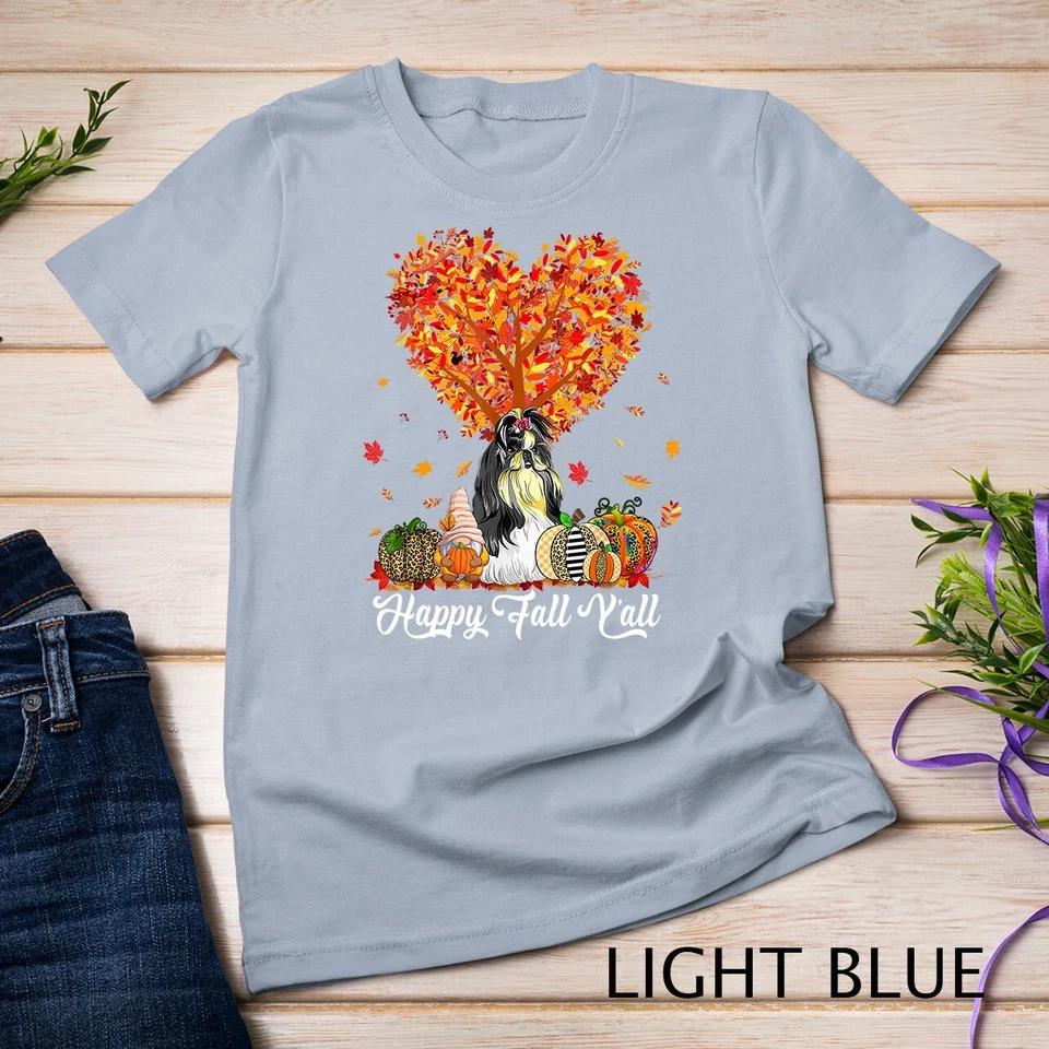 Happy Fall Y all Funny Shih Tzu Autumn Pumpkins Unisex T-shirt 7 S