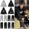 Cross-border CORT Demon Island Letter Print Unisex Plus Velvet Hooded Sweatshirt & Sweatpants Set