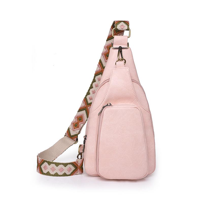 

кожаная женская нагрудная сумка, однотонная сумка через плечо, спортивная маленькая нагрудная сумка для спорта на открытом воздухе розовый