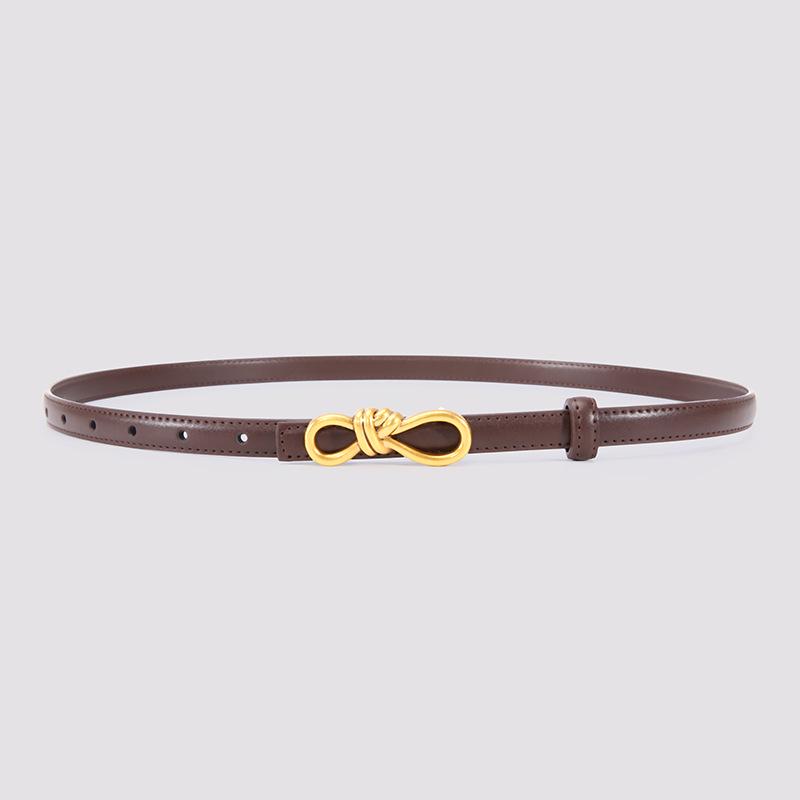 Women's Genuine Leather Bowknot Waist Belt - Simple, Versatile, Thin Cowhide Accessory for Dresses, Skirts, Shirts, and Trousers.