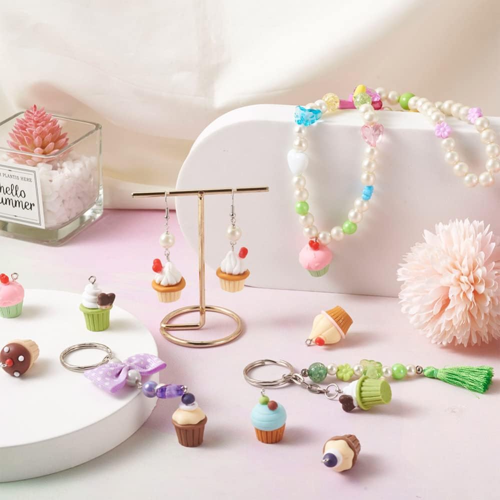 36Pcs Simulation Food Cupcake Charms 9 Styles Opaque Resin Pendant with Platinum Tone Loops for Jewelry Making DIY Craft Necklace Earring Key Chain