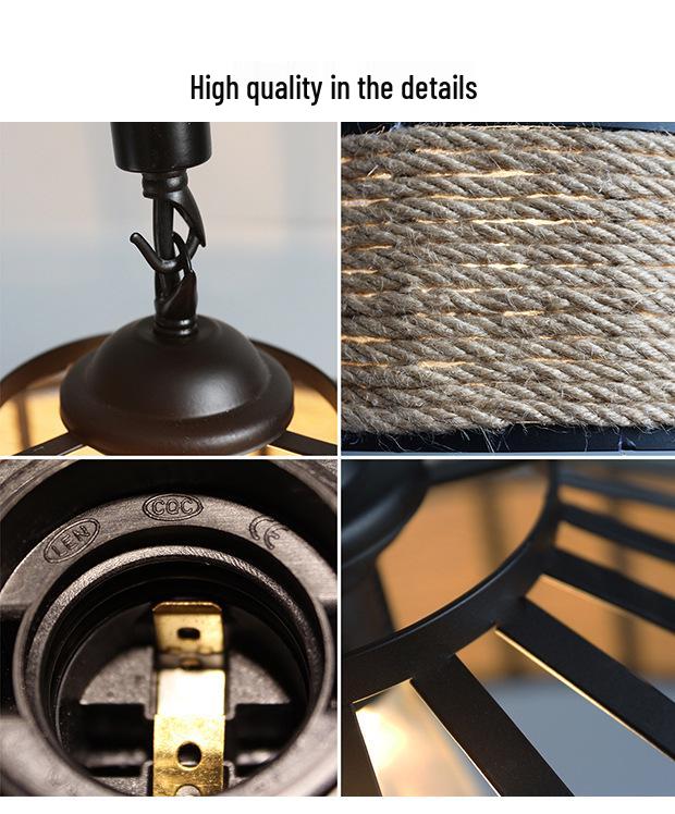 Rustic Industrial Hemp Rope Pendant Light - Yurt & Bar Lighting