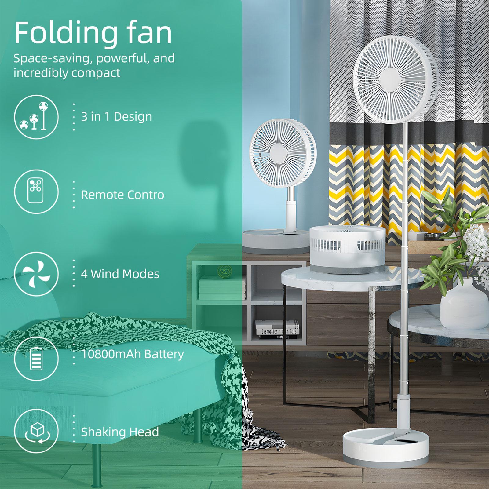 

9-inch Portable Fan 10800mAh Battery Type-C Rechargeable Oscillating Standing Fan with LED Night Light Remote Control Telescopic 4 Speed Quie