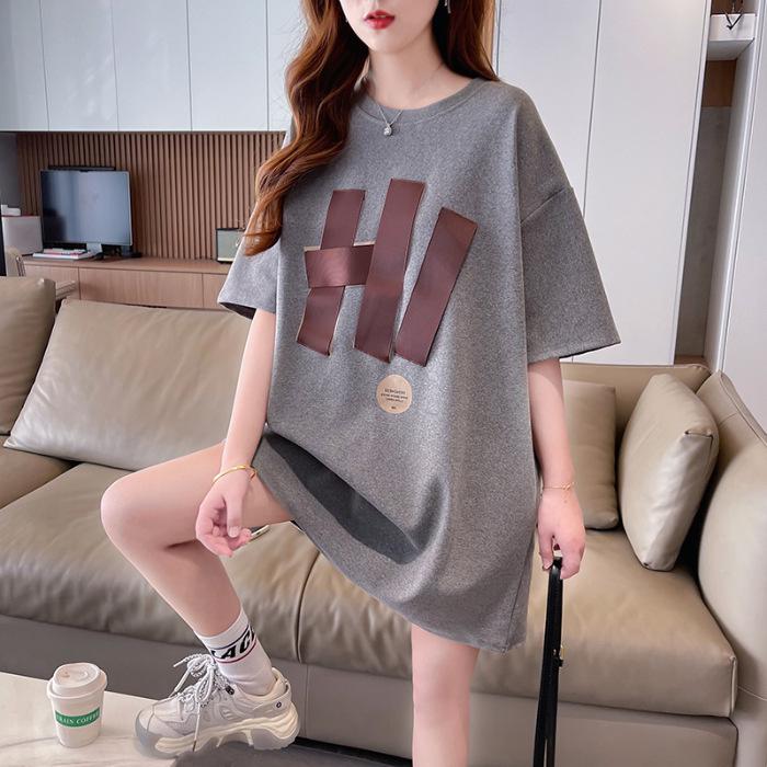 

Женский топ из чистого хлопка с коротким рукавом в корейском стиле M темно-серого