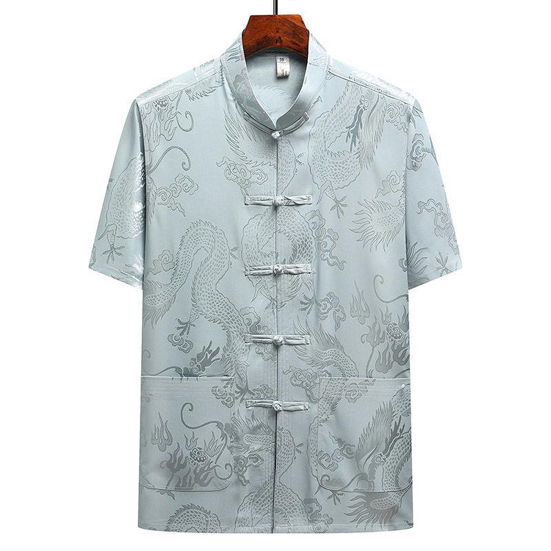 

Мужской костюм Ice Silk Tang — короткий рукав, свободный крой, китайский стиль для пожилых людей, идеально подходит для лета Size 190 (suggested for 82-93 kg)