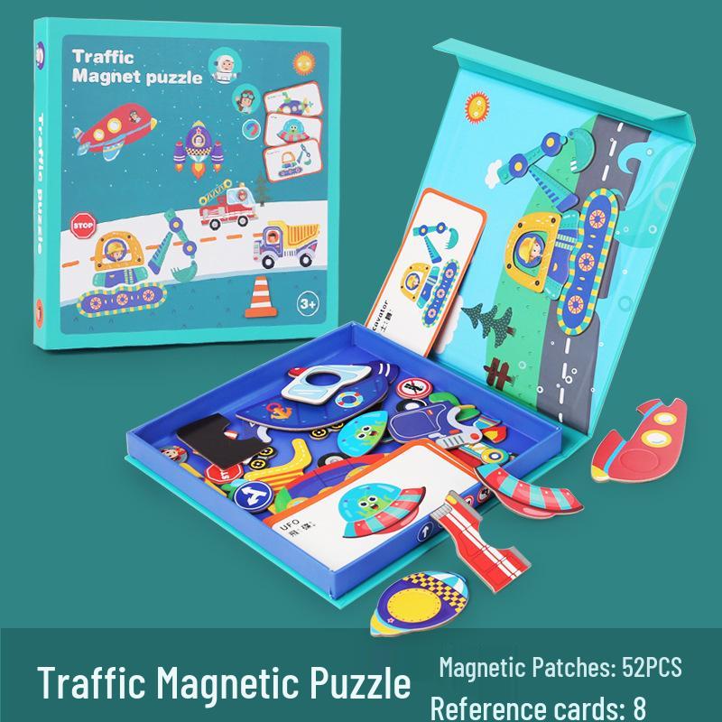 Cross-Border Ocean-Themed Magnetic Puzzle Set for Kids: Interactive Dress-Up & Transportation Figures for Early Education.