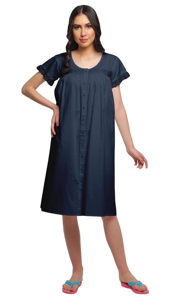 Moomaya Nachtwäsche für Damen Einfarbiges Baumwoll-Nachthemd Knielang Nachtwäsche