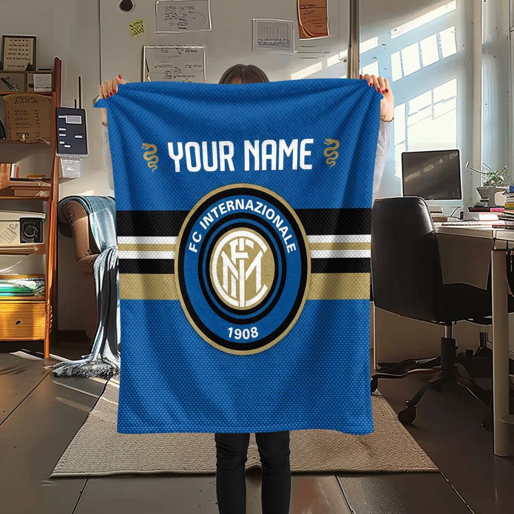 Benutzerdefinierter Name Inter Mailand 2 Flanelldecke, Hohe Qualität, Bequem für alle Jahreszeiten, Heimdekoration, Wärme und Komfort