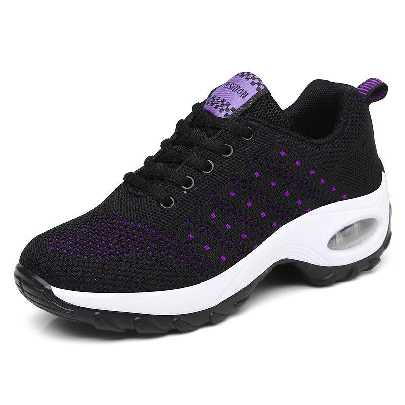 Spring New Style Of Flying Woven Thick Sole Lightweight And Versatile Lace-Up Dance Shoes Casual Shoes Comfortable And Anti-Slip