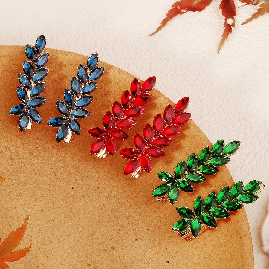 [Elegant Blue CZ Hair Clips] 2pcs Elegant Vintage-Style Blue CZ Hair Clips Set | Golden Tone Leaf Barrette