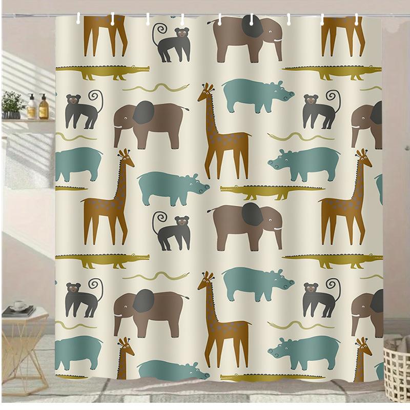 Cat Family Washable Dirt-Resistant Shower Curtain Shower Head Waterproof Polyester Bath Curtain For Home Decor Accessories