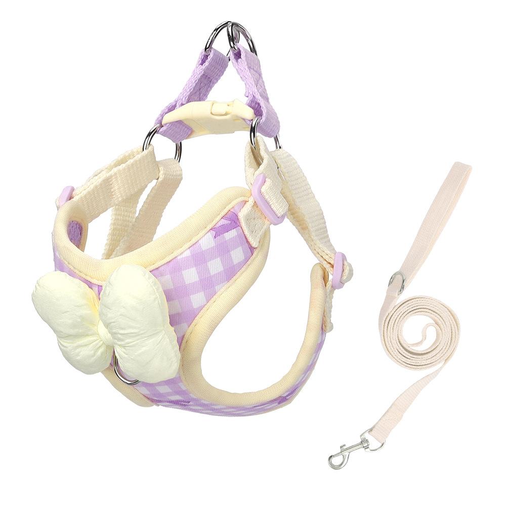 New Dog Leash Bow Dog Chest Back Plaid Korean Outdoor Walking Dog Bi Xiong Teddy Dog Leash
