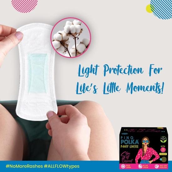 PINQ POLKA Super-Soft Ultra Slim Pantyliners for Intimate Hygiene of Women, Regular(155mm) and Large(180mm) - Pack of 2-50 Pieces