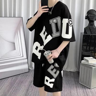 Mode d'été pour hommes Ensemble T-shirt à col rond confortable et respirant avec impression de lettres personnalisées et Short Tenue Style Rue Extérieur