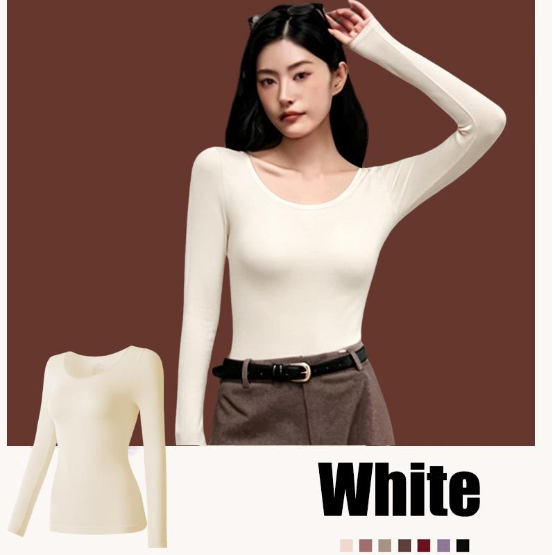 Dames Winter Ultra-dun Lock Temperatuur Top Effen Kleur Hoge Elasticiteit Lange Mouw Warm Ondergoed Eerste Laag Lingerie