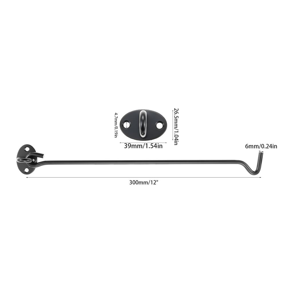 2pcs Black Crescent window lock Cabin Hooks Eye Latch Stainless Steel safety switch 3/4/6/8/10/12/14/16inch Holder with screws