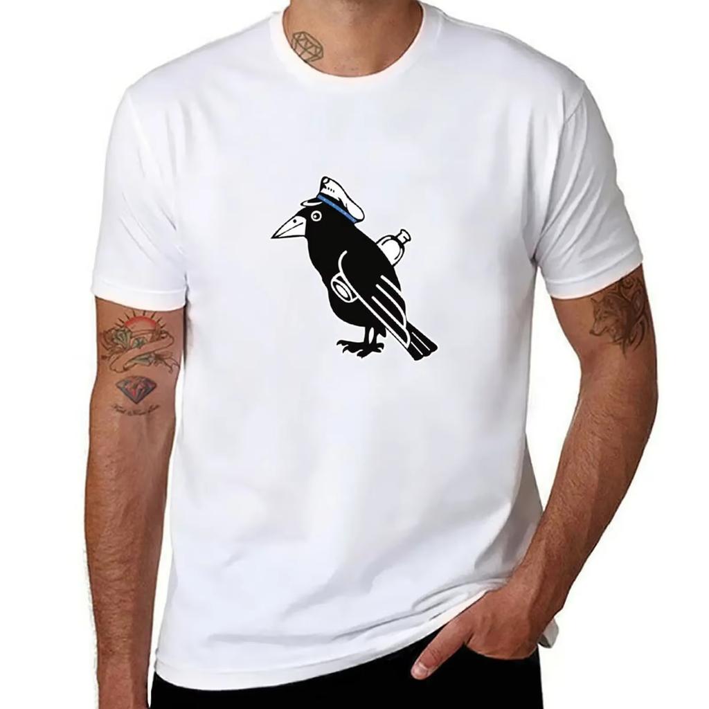 Raven with Bottle Wearing Cap - Clean Style T-Shirt Designer Shirts Anime Men Workout Shirt