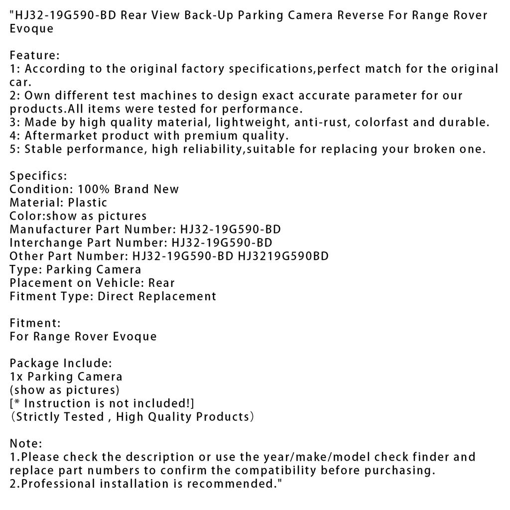 HJ32-19G590-BD Rear View Back-Up Parking Camera Reverse For Range Rover Evoque