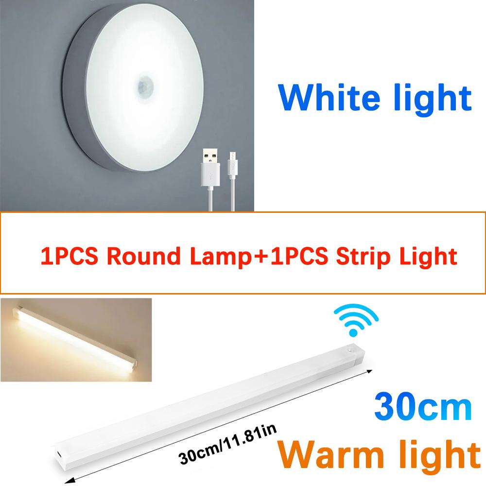 Lampada Rotonda Ricaricabile e Luce Rettangolare LED con Sensore di Movimento Ricaricabile USB per Casa Corridoio Scale Cucina Camera da Letto Luce Rilevatore