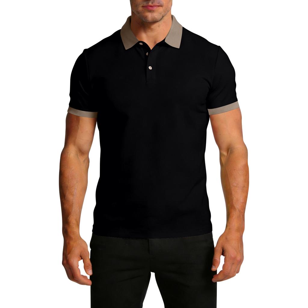 Men's Summer Color-blocked Lapel Short-sleeve T-shirt Casual Sporty Top
