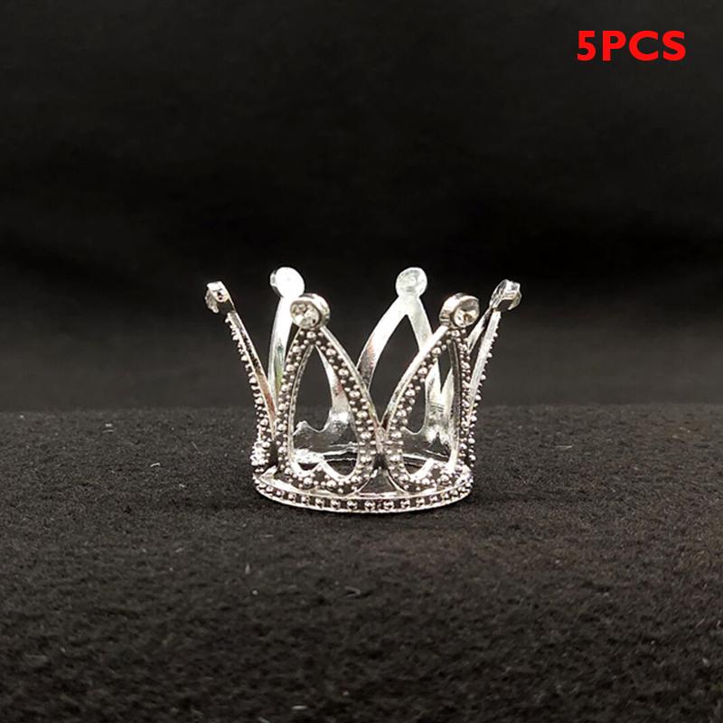 5Pcs Small Rhinestone Tiara Crown Cake Decoration Tiny Baby Crown Cake Topper For Flower Arrangements Birthday Wedding Decor