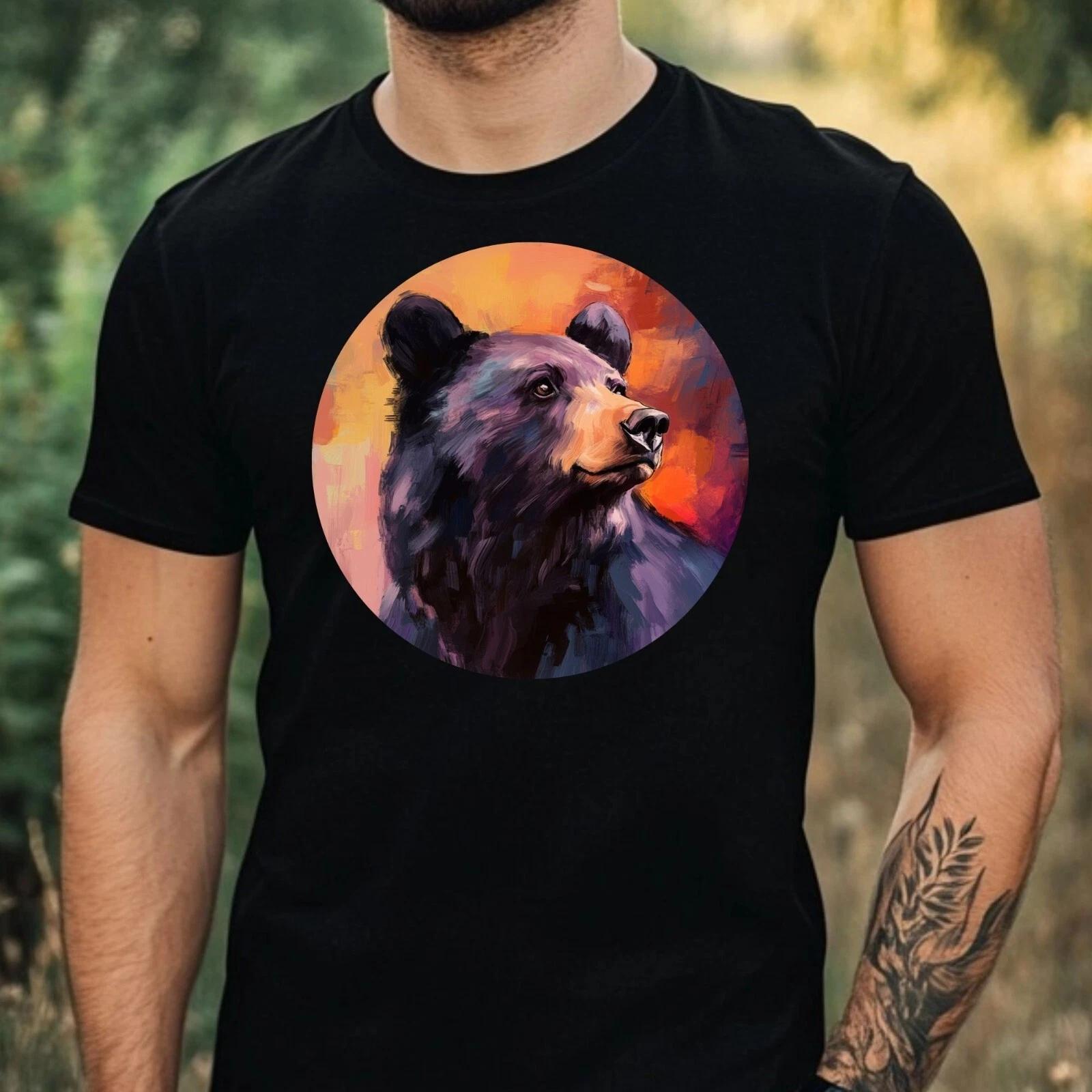 T-Shirt Men Bear Portrait Motif Cotton Size XS to 5XL L