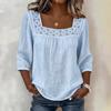 Women's Square Neck Lace Trim 3/4 Sleeve Blouse Multi Colors Casual Top