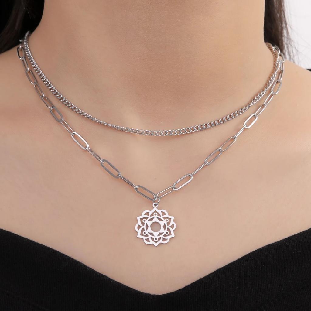 LIKGREAT Yoga Lotus Necklaces Stainless Steel Flower of Life Pendant Women Girls Mandala Healing Buddha Spiritual Chakra Jewelry