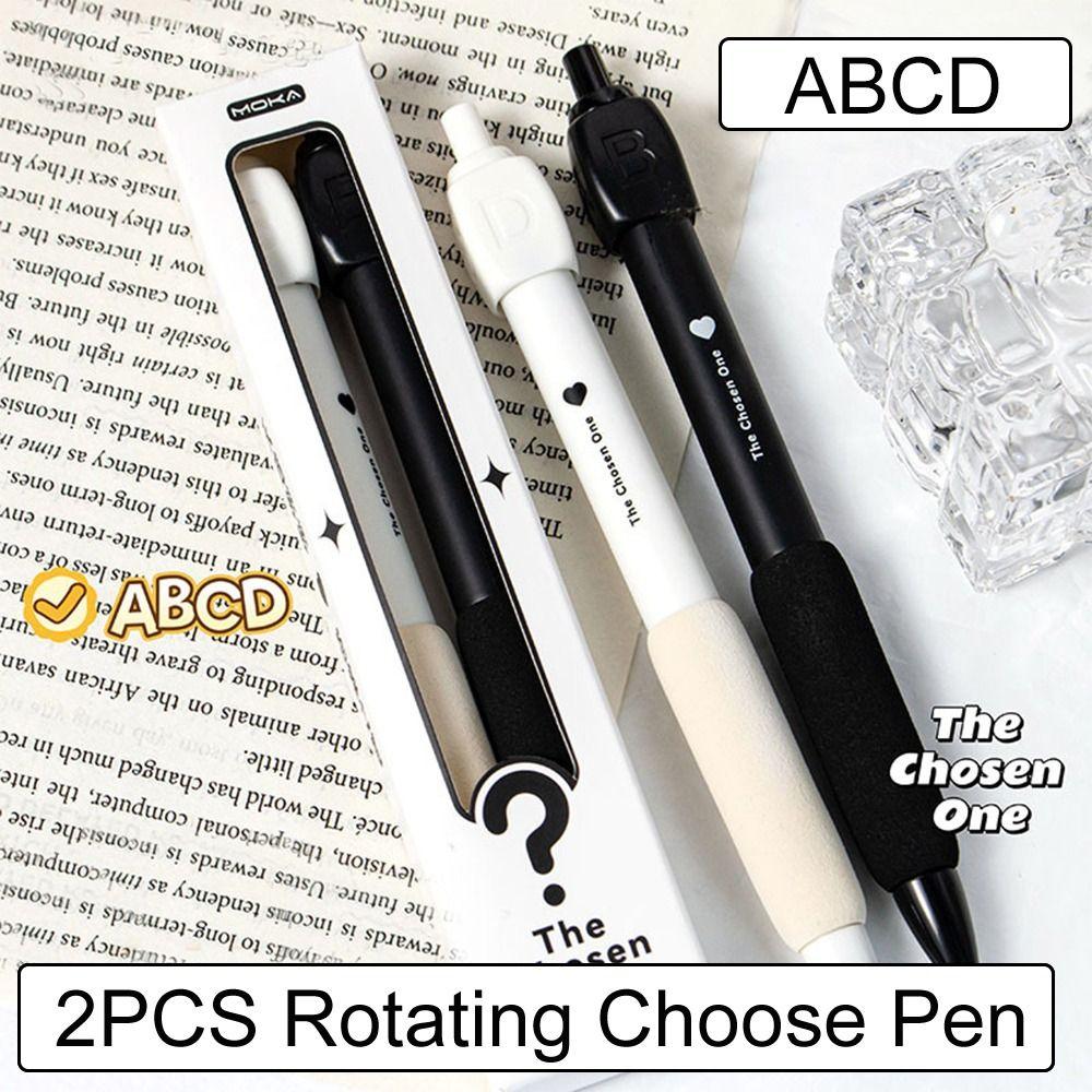 2PCS Fun Rotating Choose Pen ABCD Select Ballpoint Gel Pen Rotating Answer Pen  Stationery Toys