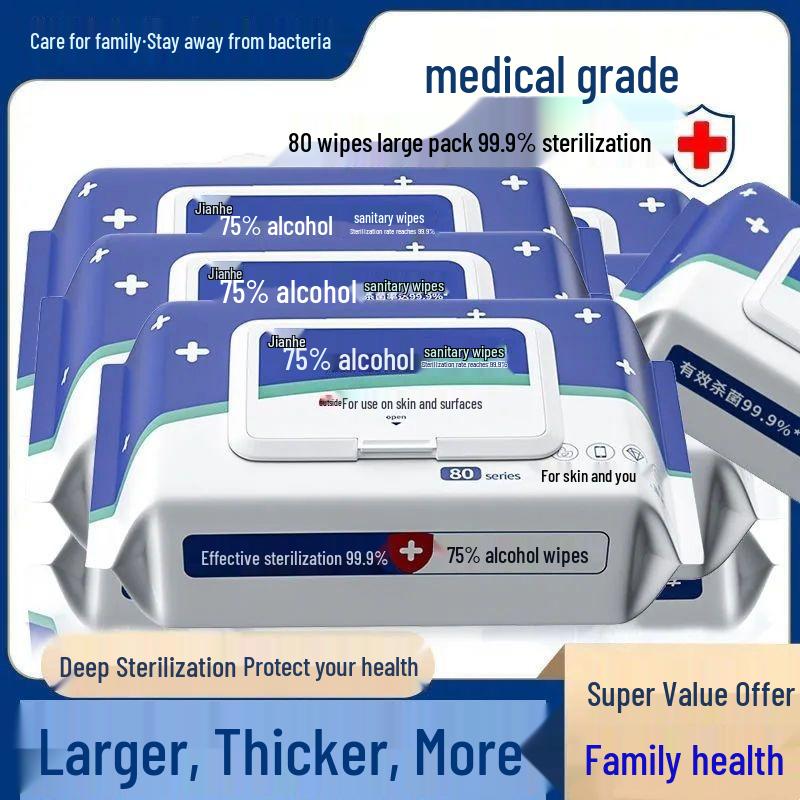 Large Pack Alcohol Disinfecting Wet Wipes with Lid for Home and Office