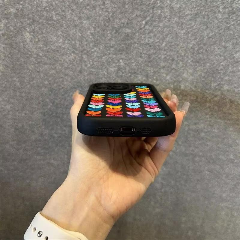 Colorful Heart Oil Painting Case for iPhone 16 E 15 14 13 12 Mini 11 Pro Max XS X 8 7 Plus SE Liquid Soft Silicone Back Cover