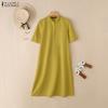 ZANZEA Women Summer Casual Solid Color Loose Short Sleeve Dress