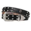 PU Leather Wide Belt Western Crystal Rhinestone Inlaid Skeleton Accessories Zinc Alloy Button Hip Hop Punk Trendy Women's 3.5cm