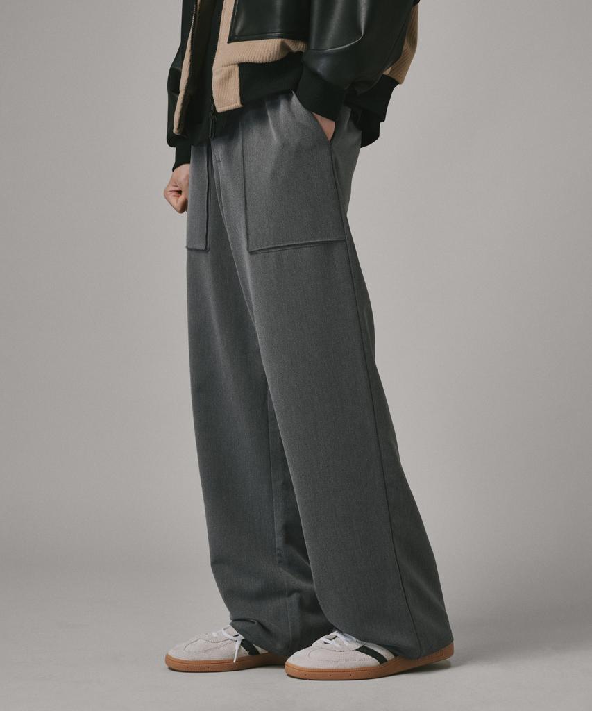 Beodeonteu Relaxed Out-Pocket Elastic Waist Slacks [Charcoal]