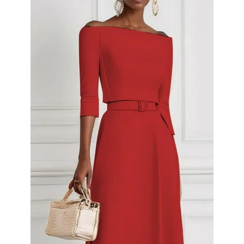 YYFS Women's Fashion Summer Spring Solid Color Print 1/2 Sleeves One Shoulder High Waist Casual Dresses