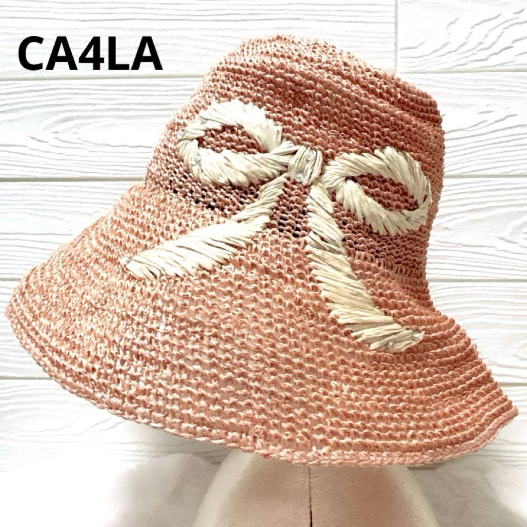 Used CA4LA Kashira Abaca 100% Straw Hat Ribbon Bijou Pink Beige
