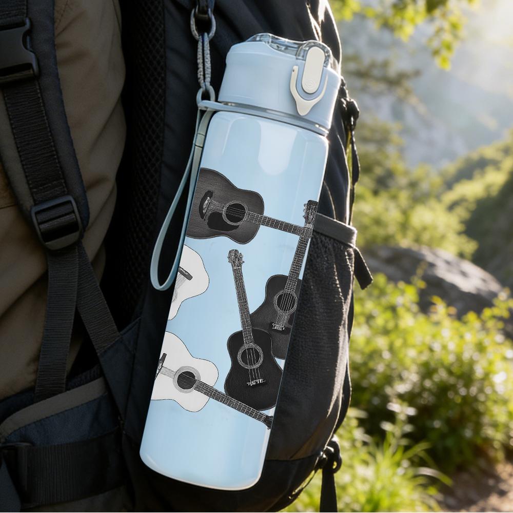 1PC Multiple Grey Violin Layout 750ml Color Plastic Sports Water Bottle Leakproof Flip Straw Lid For Sports Office Home Use