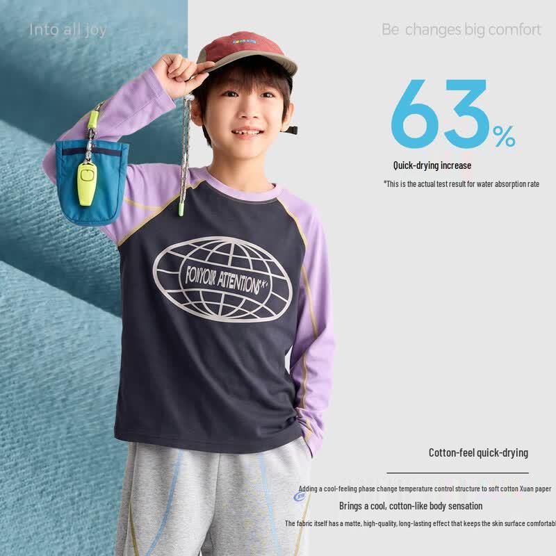 Gulu Diary Kids Printed Color-Block Long Sleeve T-Shirt