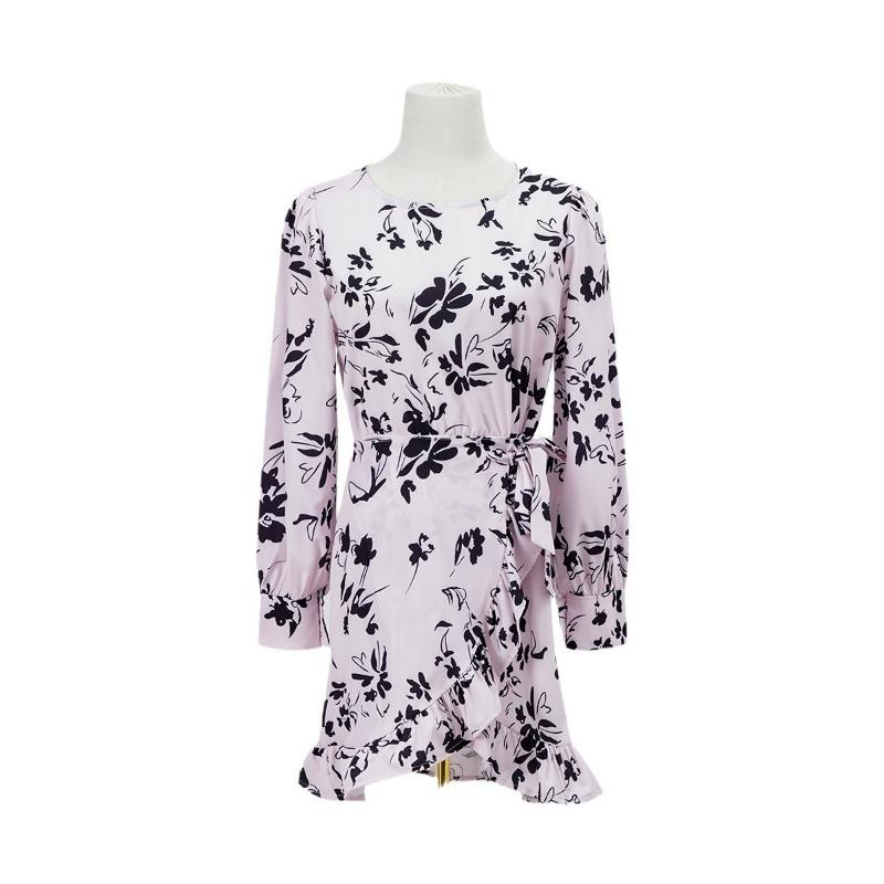 Women's Autumn/winter Printed Round Neck Skirt Long-sleeved Dress