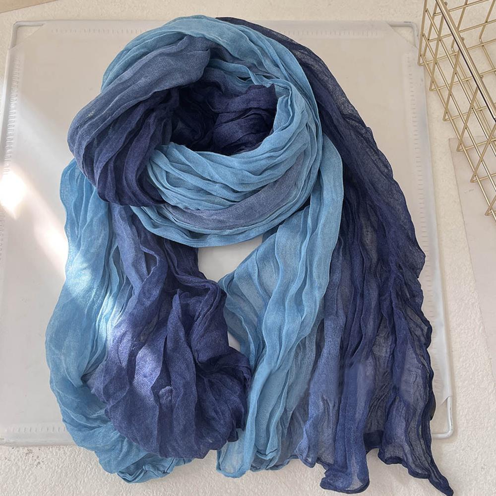 Cotton Hemp Gradient Color Scarf Linen Wrinkle Scarves Long Pleated Shawl Soft Tie-dye Headscarf Long Hijab Scarf Women Winter