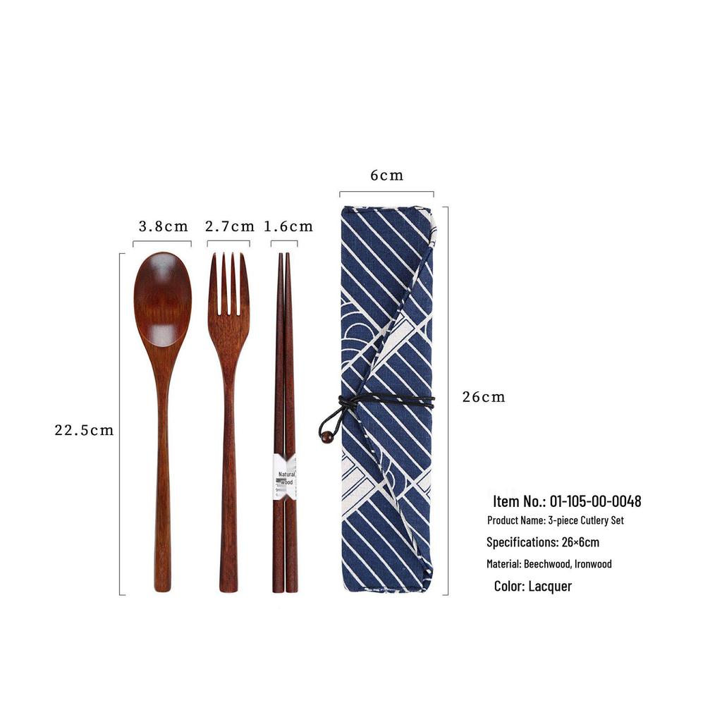 YFJY Drewniany Zestaw Sztućców: Grawerowalny widelec, łyżka, pałeczki z materiałowym woreczkiem - Idealne na wesela i do codziennego użytku