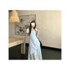 Summer new fashion temperament Korean version of versatile square collar pleated bubble sleeves waist thin dress women's trend