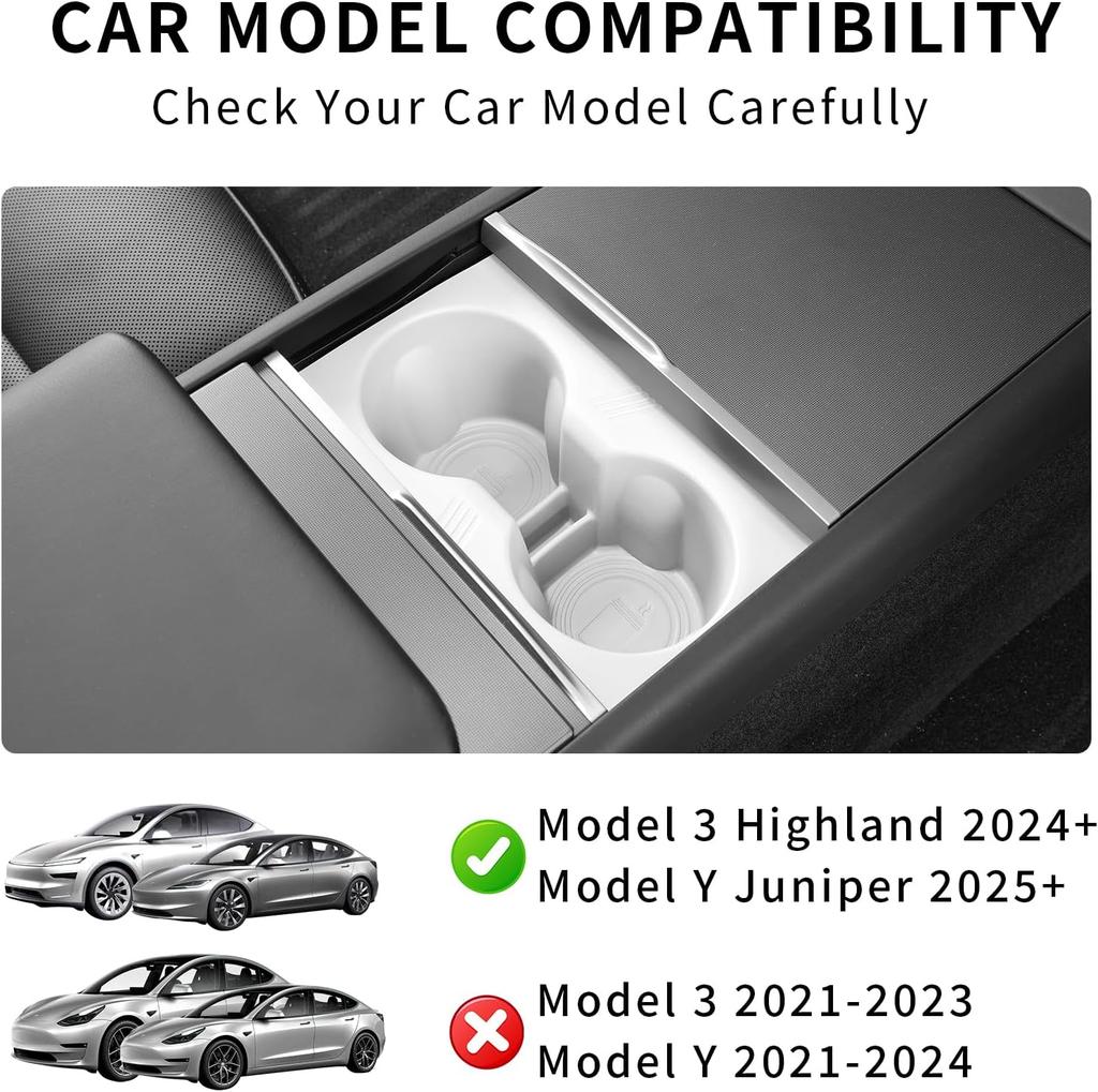 For Tesla Model 3 2024-2026 Highland Center Console Cup Holder Inserts Model Y 2026 Juniper Center Console Liner Coasters Mat